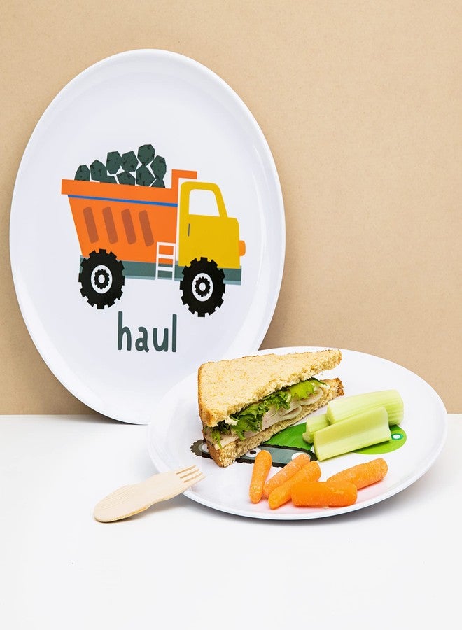 Tiny Expressions - Construction Plates for Toddlers - Set of 4 Melamine Plates for Kids - Excavator, Cement Mixer, Bulldozer, and Dump Truck - Fun Plastic Dinnerware for Kids - Image 5